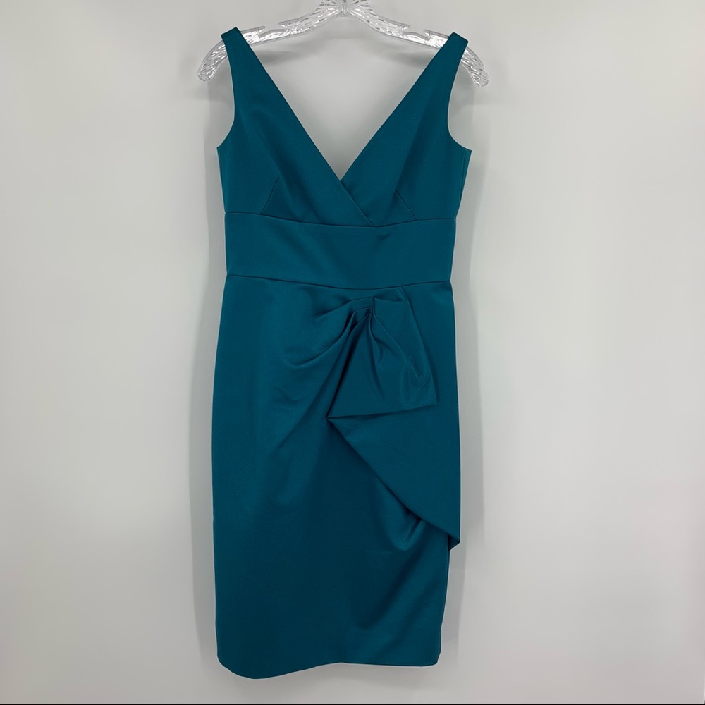 Lela Rose Silk Blend Teal Aqua Sleeveless Front Pleat Dress